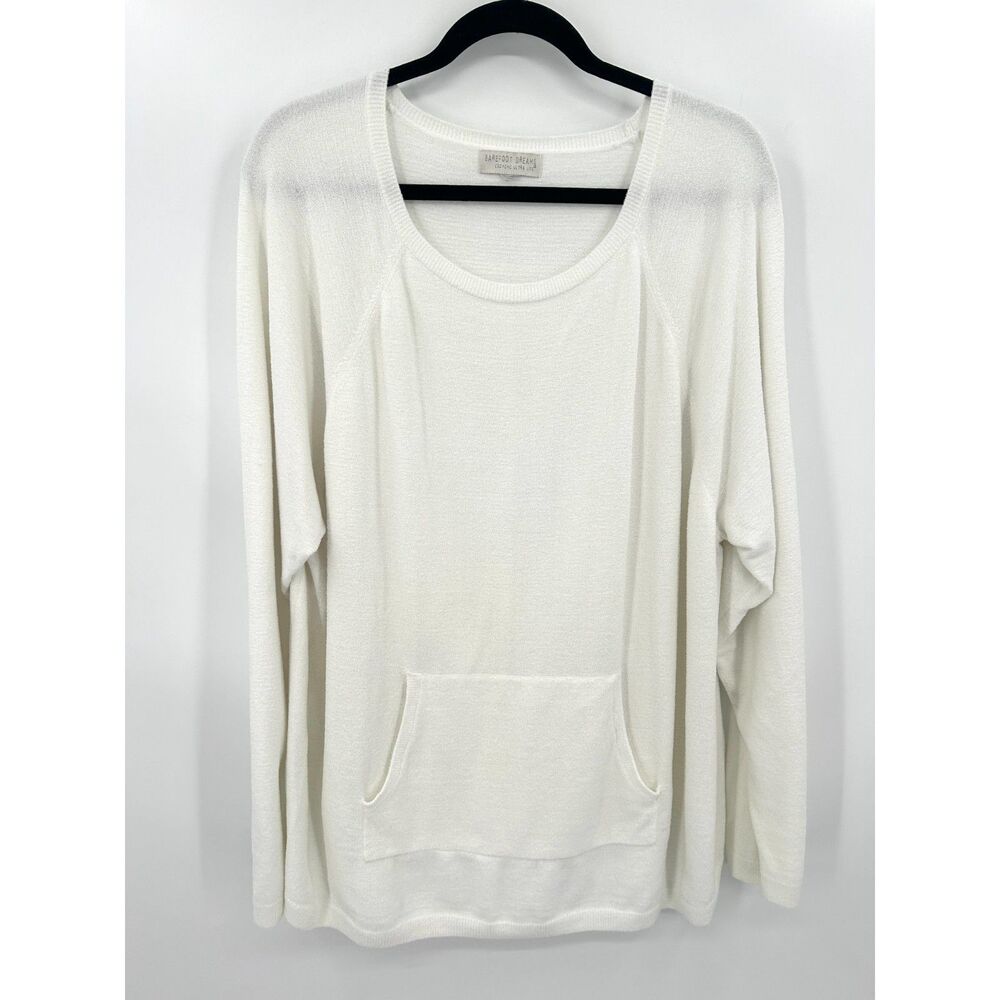 BAREFOOT DREAMS Women's Ivory CozyChic Ultra Lite Kangaroo Pocket Sweater 1X